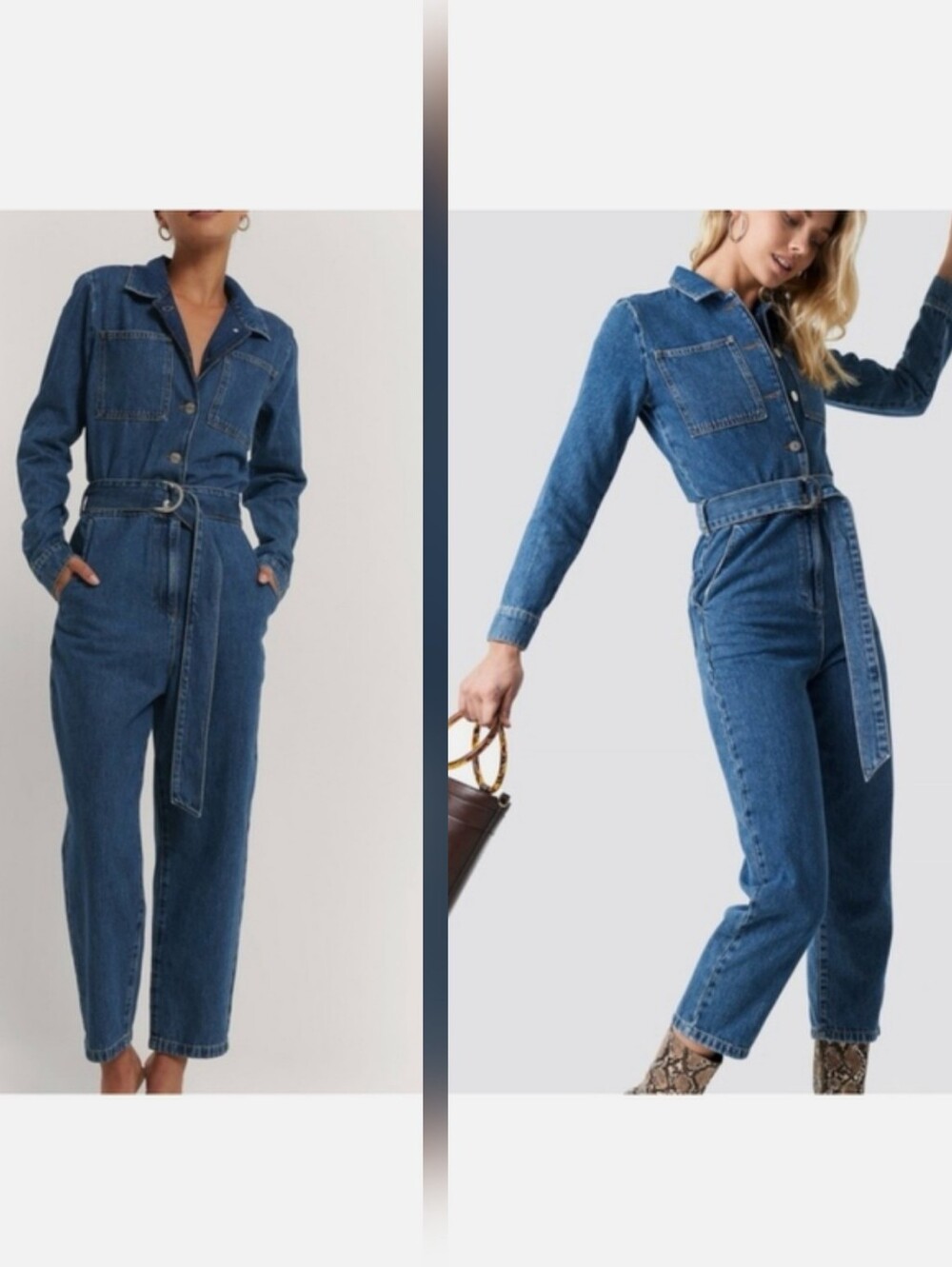 Happy Nature X Kate Hudson Denim Jean Belted Jumpsuit - Classic Blue Size Large